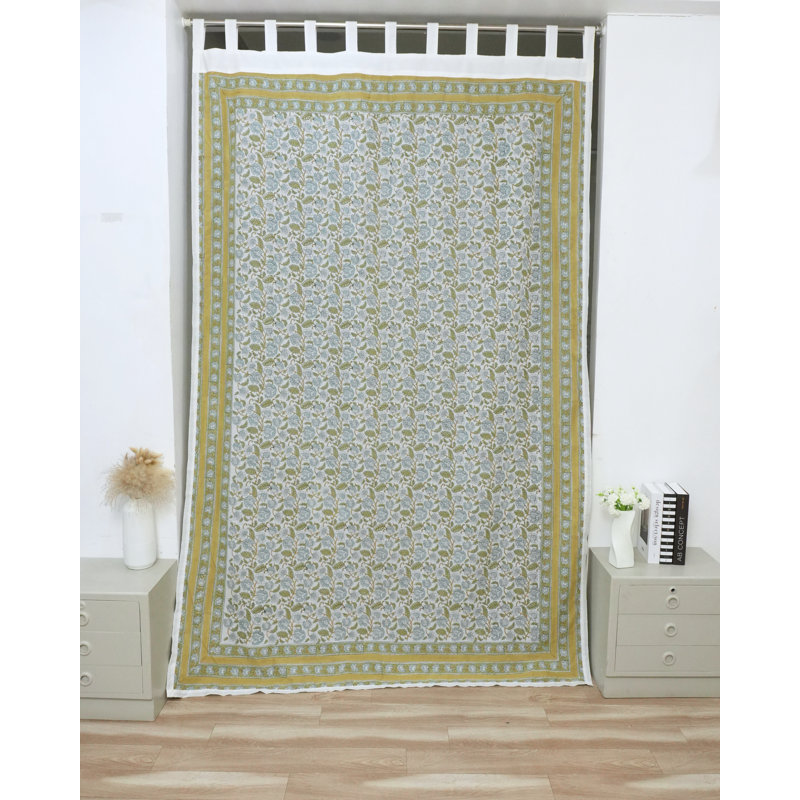 Rideaux à pattes en coton 100 % bleu à motifs floraux, non doublés, pour salon et chambre, style bohème champêtre., Blue,Gray
