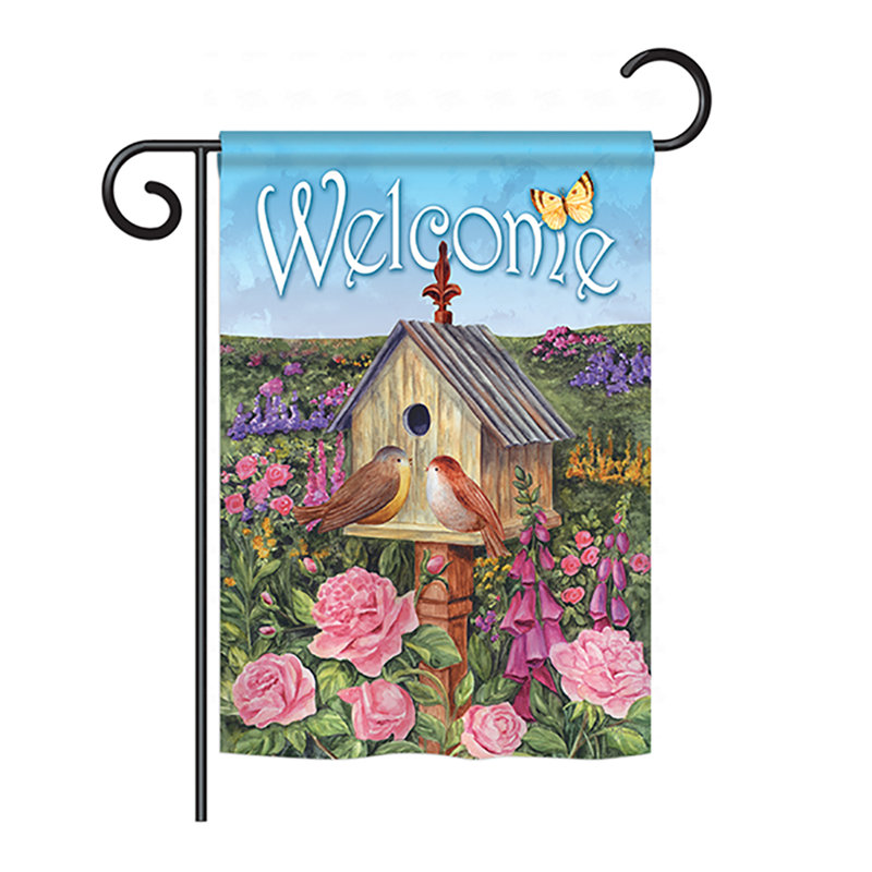 Ensemble de drapeaux de jardin décoratifs verticaux 13 po x 18,5 po Briyah Welcome Bird House