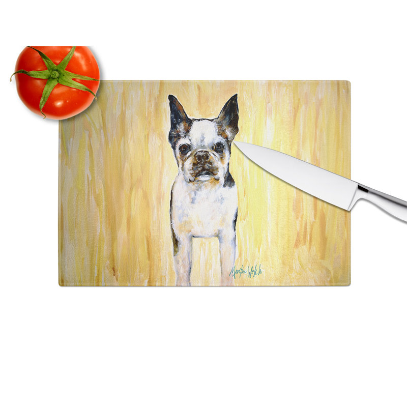 Boston Terrier Walker Two Glass Cutting Board