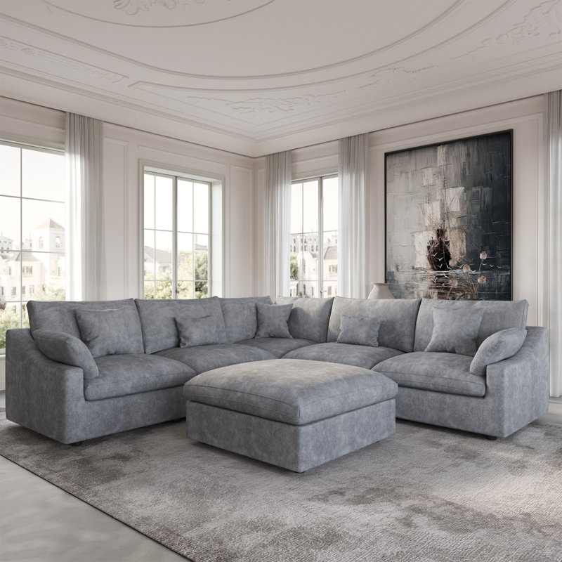 Canapé modulaire avec repose-pieds 6 pièces 6 pièces, Mélange de lin gris clair