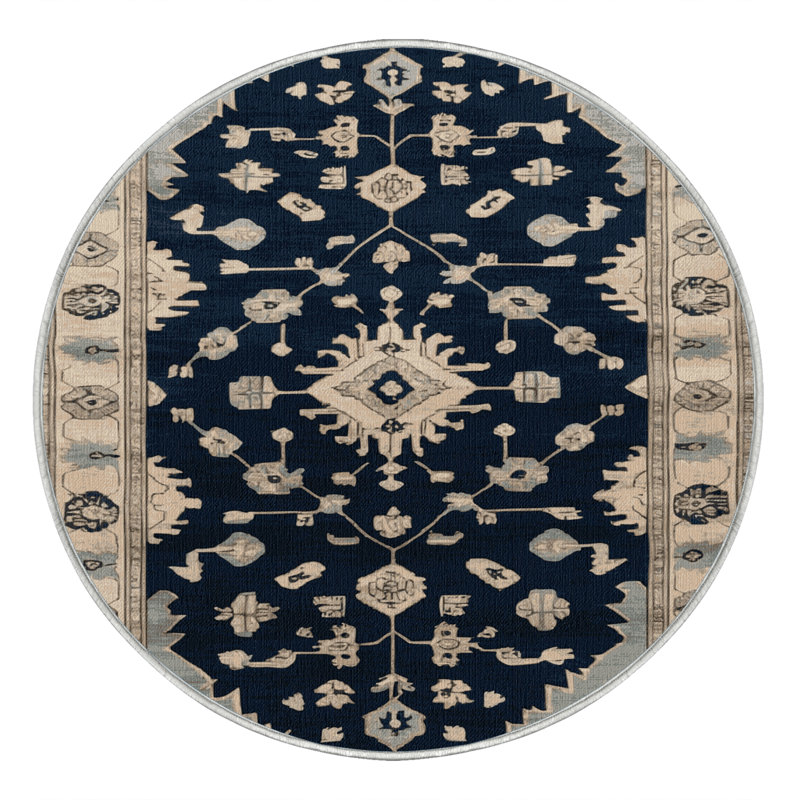 Tapis beige surteint lavable à la machine, Rond 8 pi