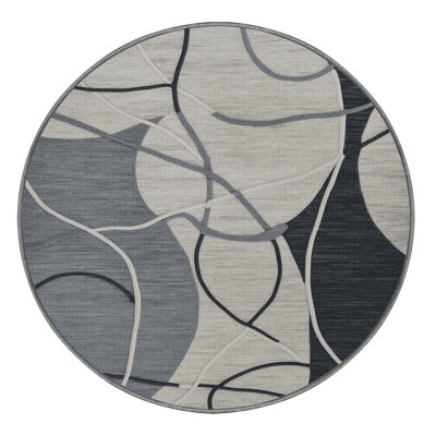 Machine Washable Abstract Gray Area Rug