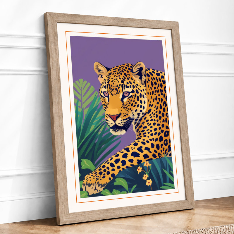 Golden Leopard Art Deco - Framed Print, A1 - 84.1 x 59.4 cm, Oak