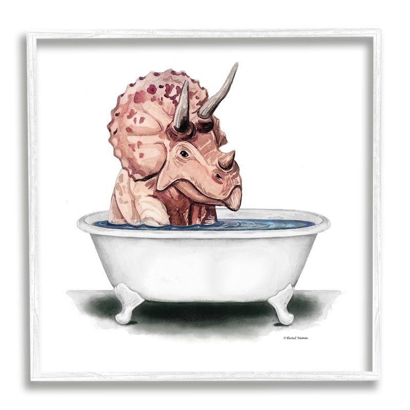 Triceratops, salle de bain de dinosaure encadrée, estampe numérique par Rachel Nieman, H 24 po x l 24 po x P 1,5 po