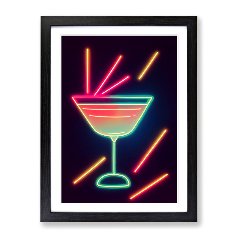 Cocktail Neon - Single Picture Frame Print, Black Framed, 34cm H x 25cm W