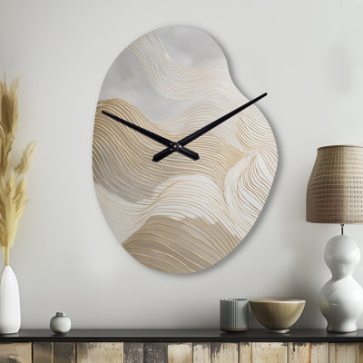 Felis Gold And Grey Line Art In Motion III - Line Art Asymmetrical Metal Wall Clock, Gold Irregular Shape Wall Clock Print