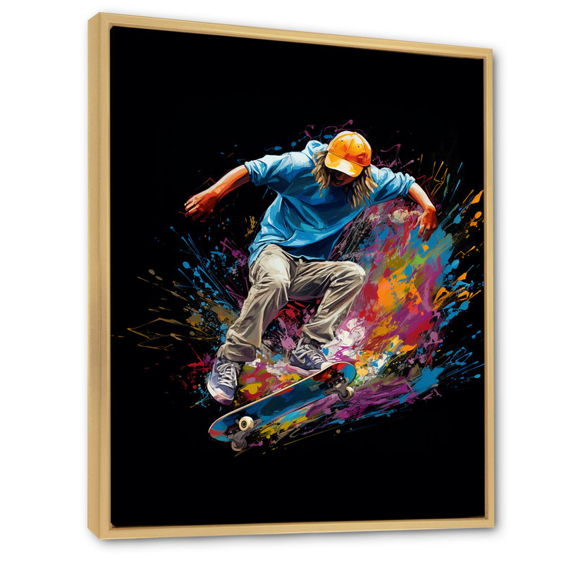 Skateboard Urban Flow II - Décoration murale sport, Cadre naturel flottant, H 32 po x l 16 po x P 1 po
