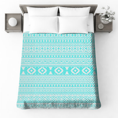 Couvre-lit matelassé à motifs géométriques turquoise toutes tailles