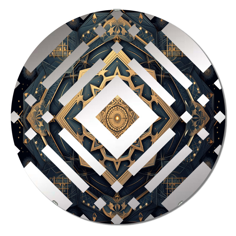 Geometric Mandala In Gold And Nova Blue II - Diamond Decorative Mirror, 23.6" x 23.6"
