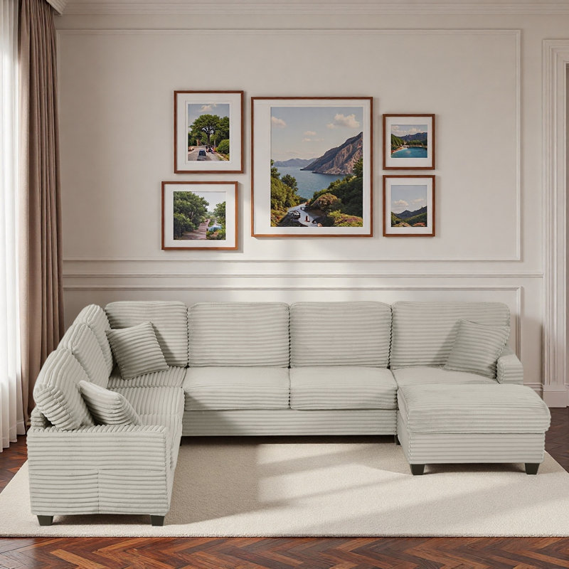 Canapé modulaire avec repose-pieds mobile et poches de rangement latérales