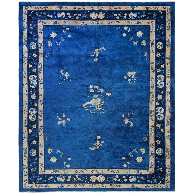Antique Peking Chinese Floral Hooked Rug
