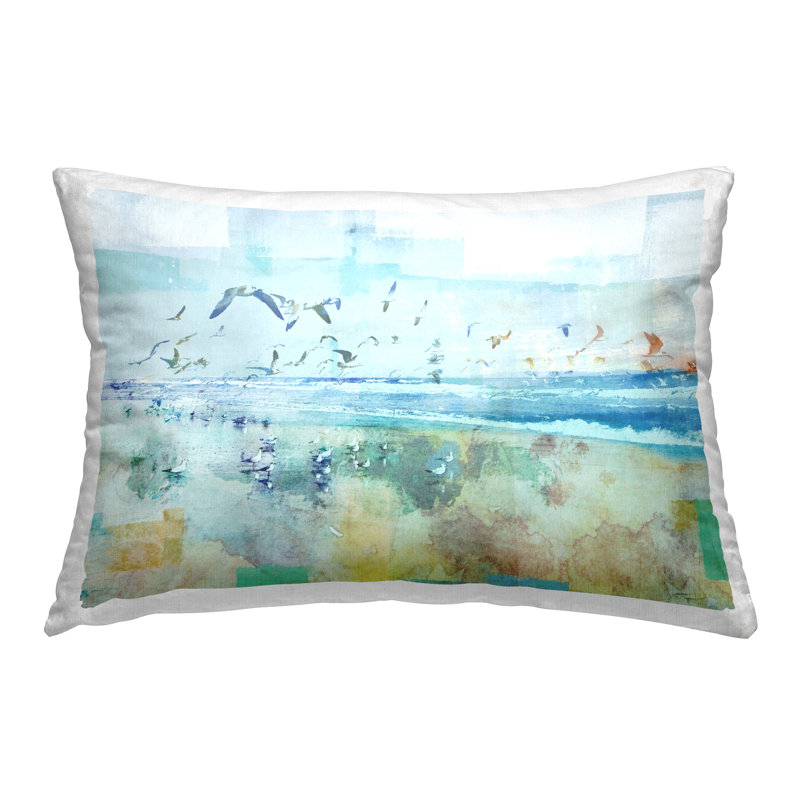 Abstract Birds Over Beach Decorative Printed Throw Pillow Design by Dan Meneely