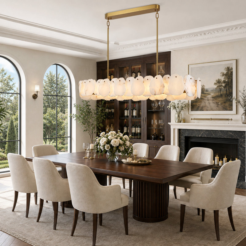 58" L Dimmable Gold Led Rectangular Chandelier Alabaster Pendant Light For Kitchen Island