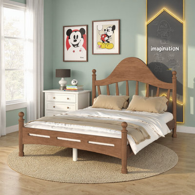 Solid Wood Platform Bed with Chic Curved Headboard, Low Profile Bed Frame