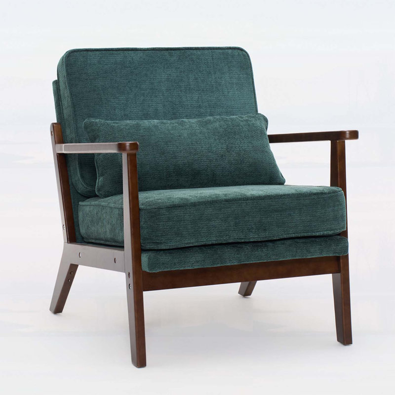 Chaise d'appoint Mid-Century pour salon, chambre à coucher et bureau, Vert foncé, Brun