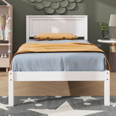 Platform Bed Structure With Headboard And Wooden Slat Base