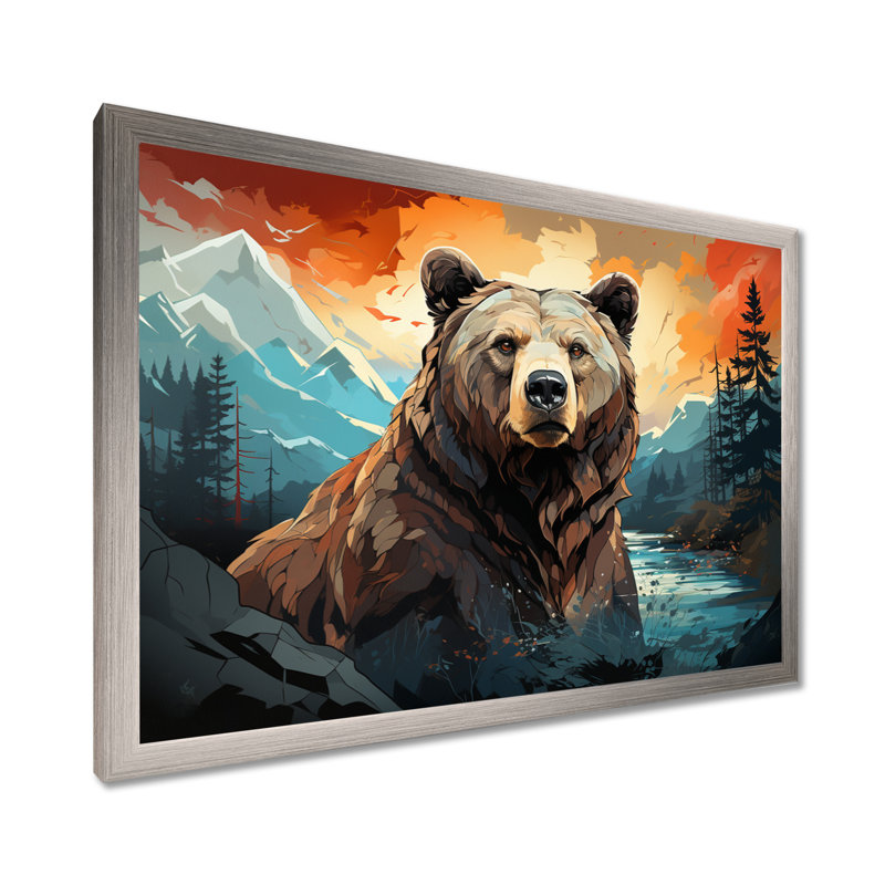 Impression sur toile Balmeet Bear Majestic Geometric II - Bear, H 30 po x l 40 po x P 1,5 po, Cadre simple argenté