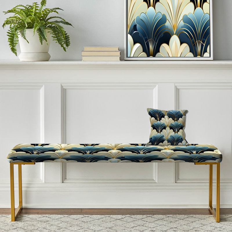 Banc rembourré or, Art déco bleu et beige des années 1970
