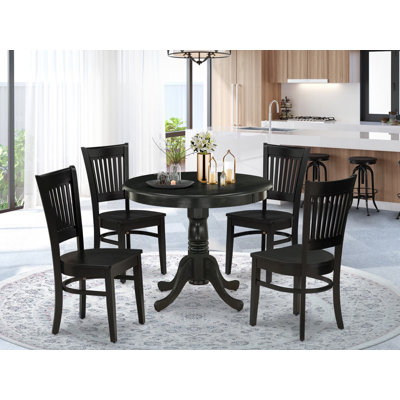 Ensemble de table de salle à manger moderne 5 pièces comprenant une table de cuisine ronde avec piédestal et 4 chaises de salle à manger, 36 po x 36 po, noir