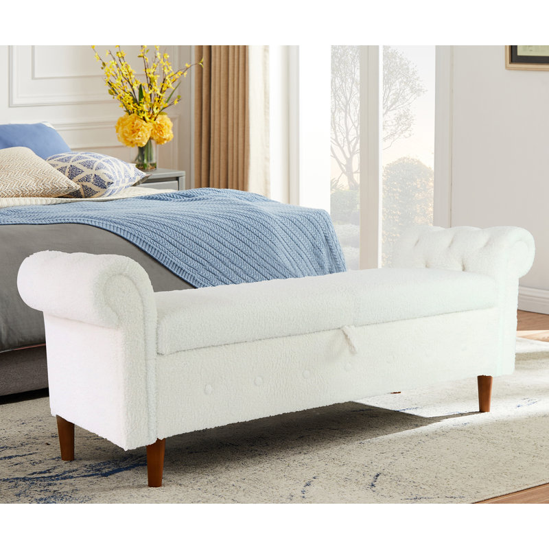 Repose-pieds de rangement rectangulaire 63 po Jamii-Leigh, 100 % polyester blanc
