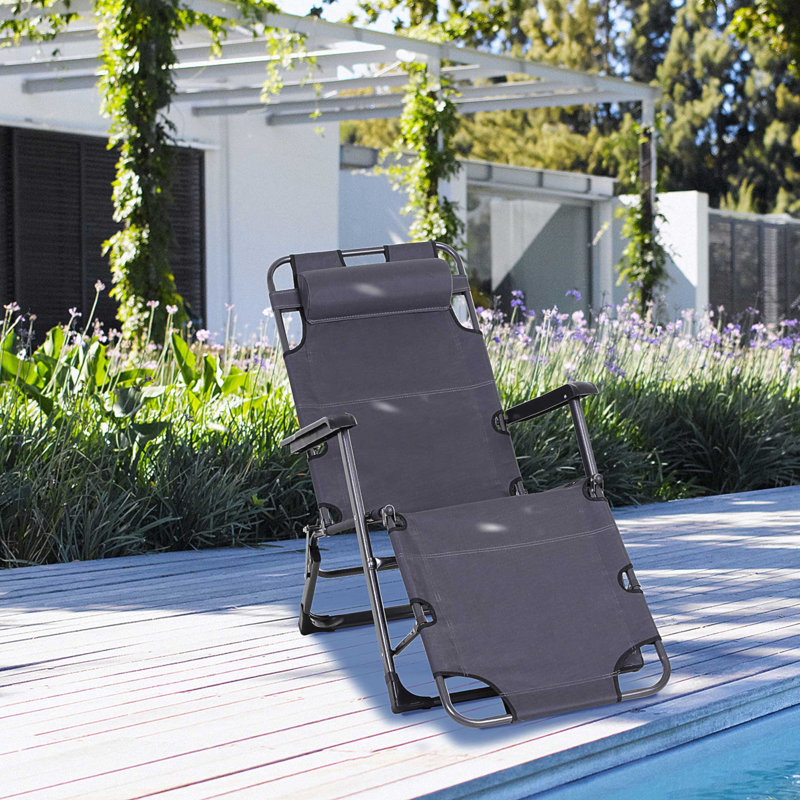 Outsunny Folding Chaise Lounge Chair For Outside, 2-In-1 Tanning Chair With Pillow & Pocket, Adjustable Pool Chair For Beach, Patio, Lawn, Deck