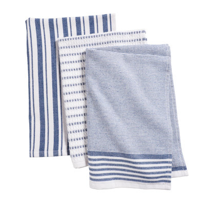 Sur La Table Kitchen Essentials Naples Dual Purpose Kitchen Towels, Set of 3 Cotton Dish Towels with Flat Weave & Terry Construction, 18 x 28 Inch