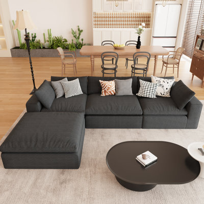 118" Oversized Modular Sectional Comfy Cloud Couch with Ottoman for Living Room, No Assembly Required