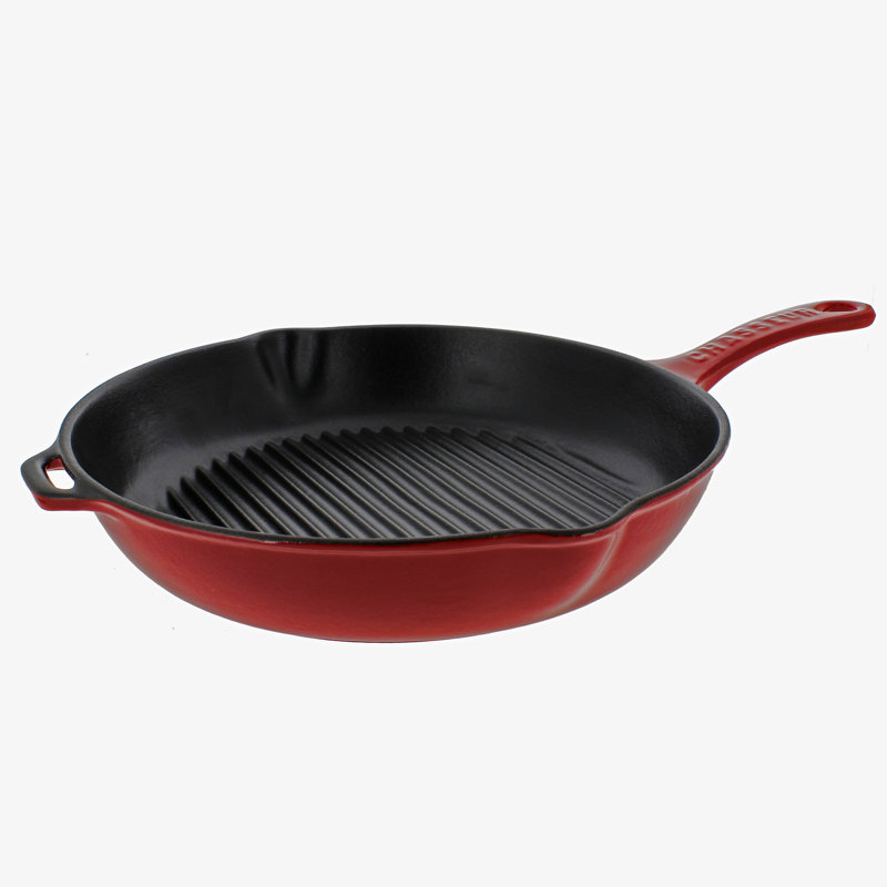 Enameled Cast Iron Grill Pan / Griddle Set, Red