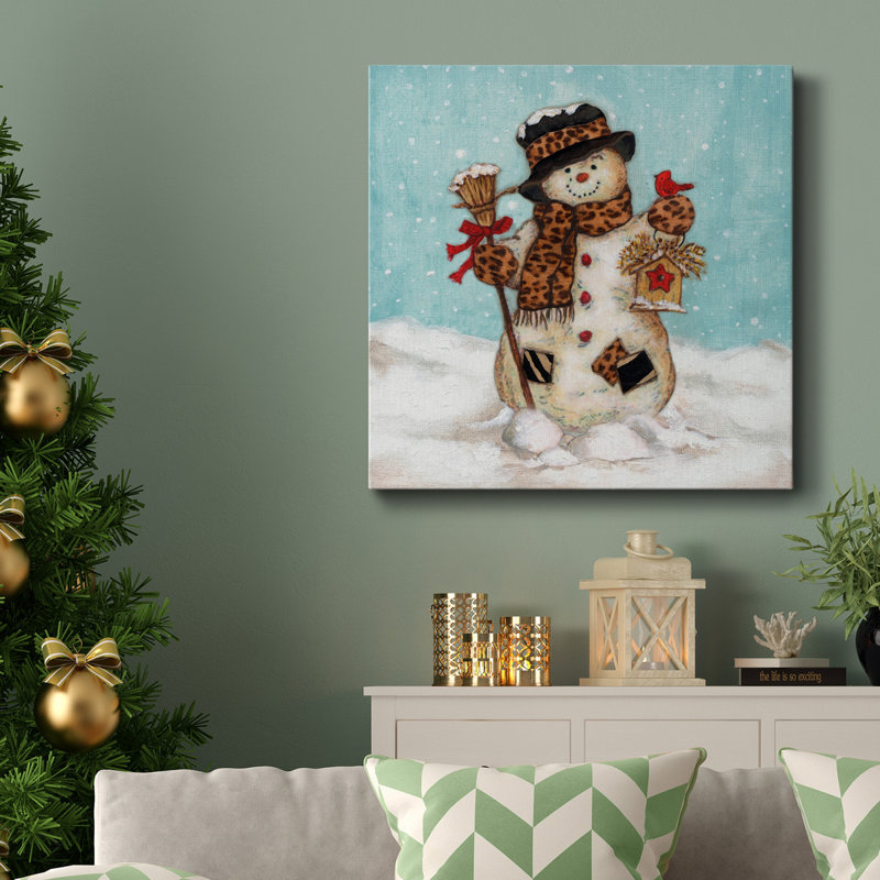 Bonhomme de neige - Toile tendue avec châssis de qualité supérieure - prête à être accrochée, H 16 po x l 16 po x P 1 po