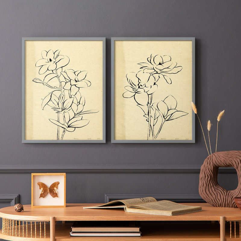 «Magnolia S croquis I», reproduction encadrée de qualité supérieure - prête à être accrochée - aucun clou requis - aucun clou requis