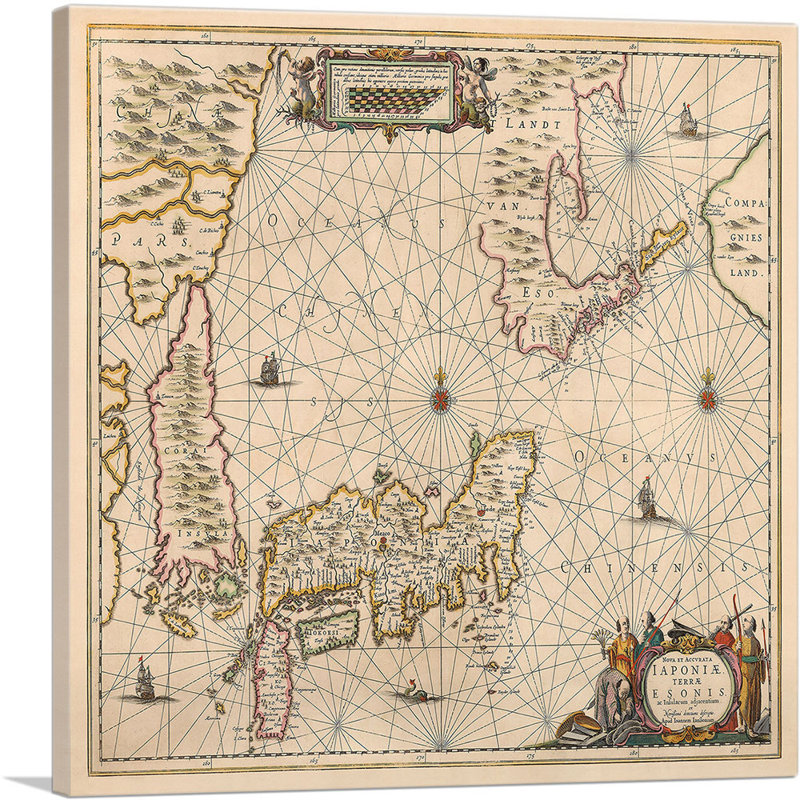 Carte du Japon et de la Corée, 1658 par Abraham Ortelius, reproduction d'art graphique sur toile tendue