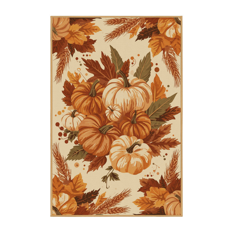 Soft Plush Ferree Thanksgiving Modern & Contemporary Abstract Area Rug in Brown – LightBrown Binding, 5x8