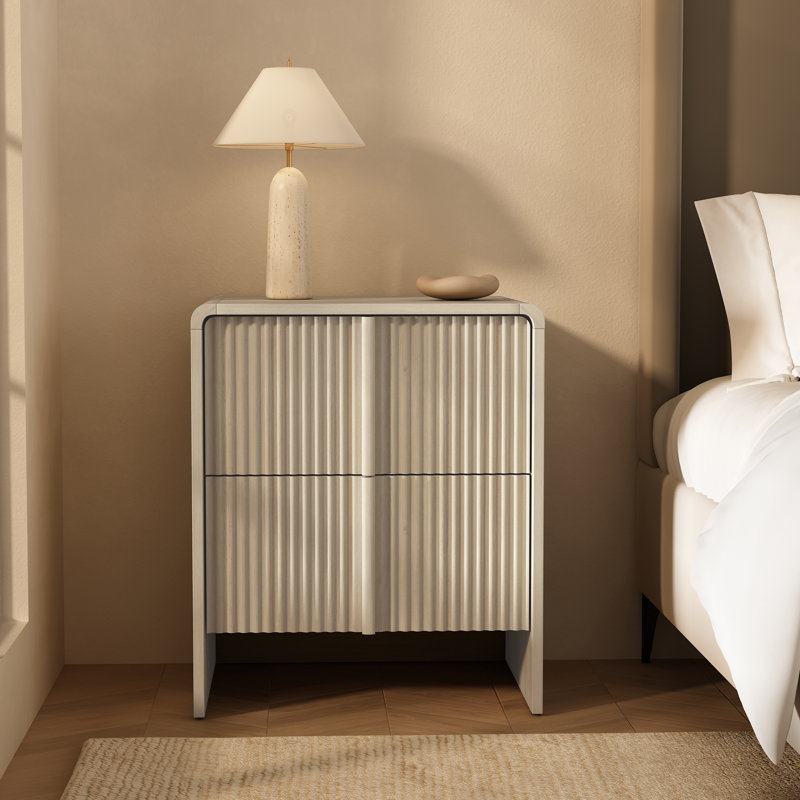 Novara 22" Contemporary 2-Drawer Nightstand in Whitewashed Oak, Whitewashed Oak