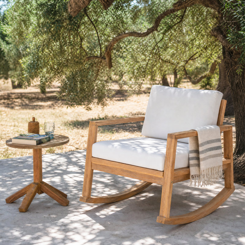 Chaise berçante d'extérieur en bois d'acacia Elira, 1