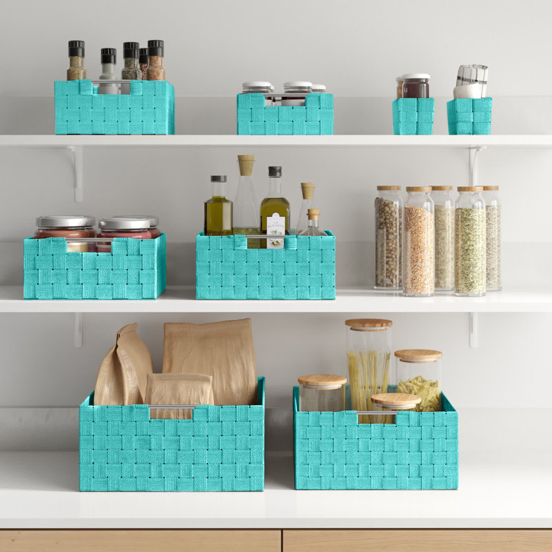 Stackable Wicker Woven Basket with Handles 9 Pack, Aqua