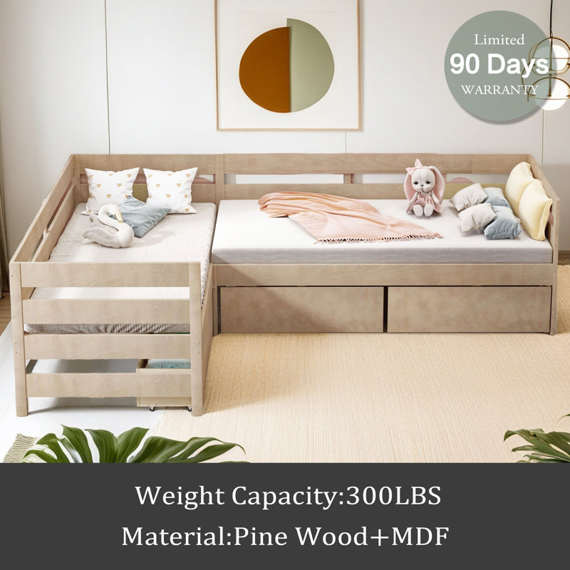 Lit plateforme simple en forme de L, Naturel