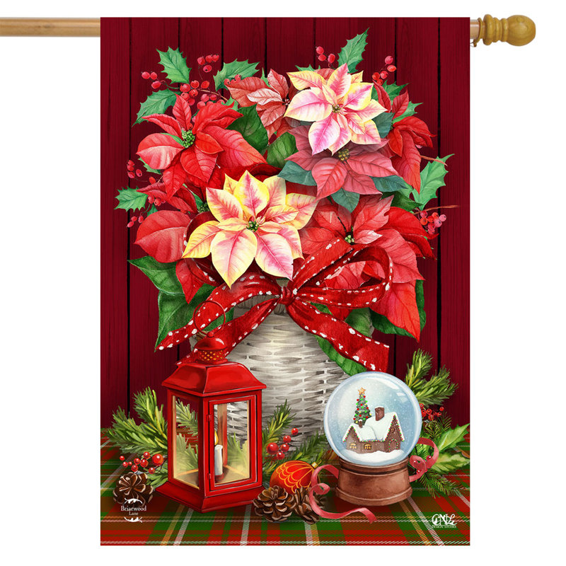 Drapeau de Noël panier de poinsettias, Noël rouge