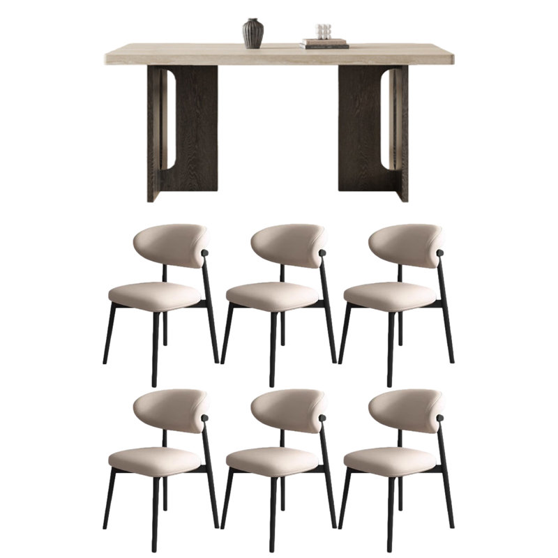 Table de salle à manger rectangulaire en granit à usage domestique, 7 pièces : table, 6 chaises, Beige