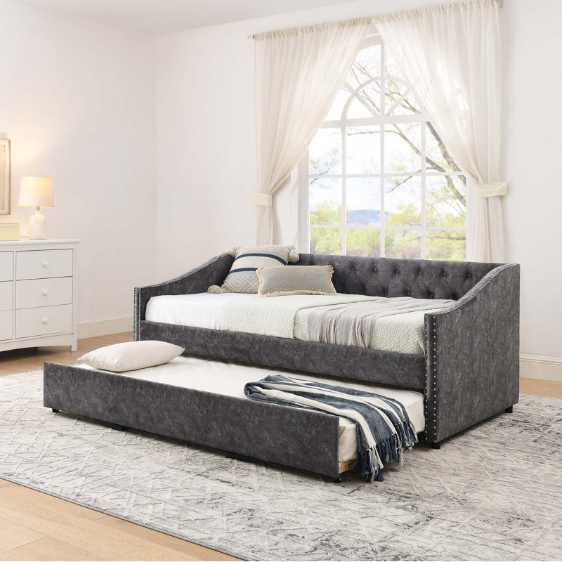 Lit de jour simple avec chargement USB et conception coulissante extensible, Grey