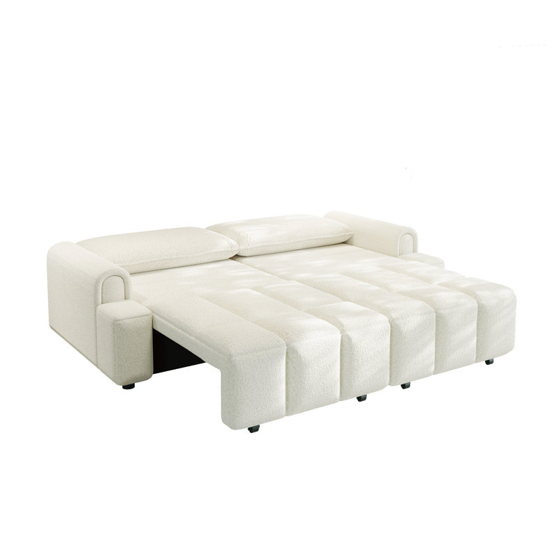 90.2" Modern Teddy Fabric Convertible Sleeper Sofa Bed with Storage Chaise - King Size 4-Seater Couch for Living Room & Apartment