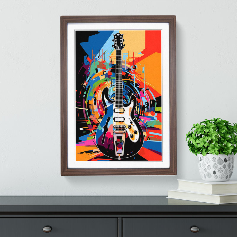 Electric Guitar Pop Art - Framed Print, 64cm H x 46cm W x 2cm D, Walnut
