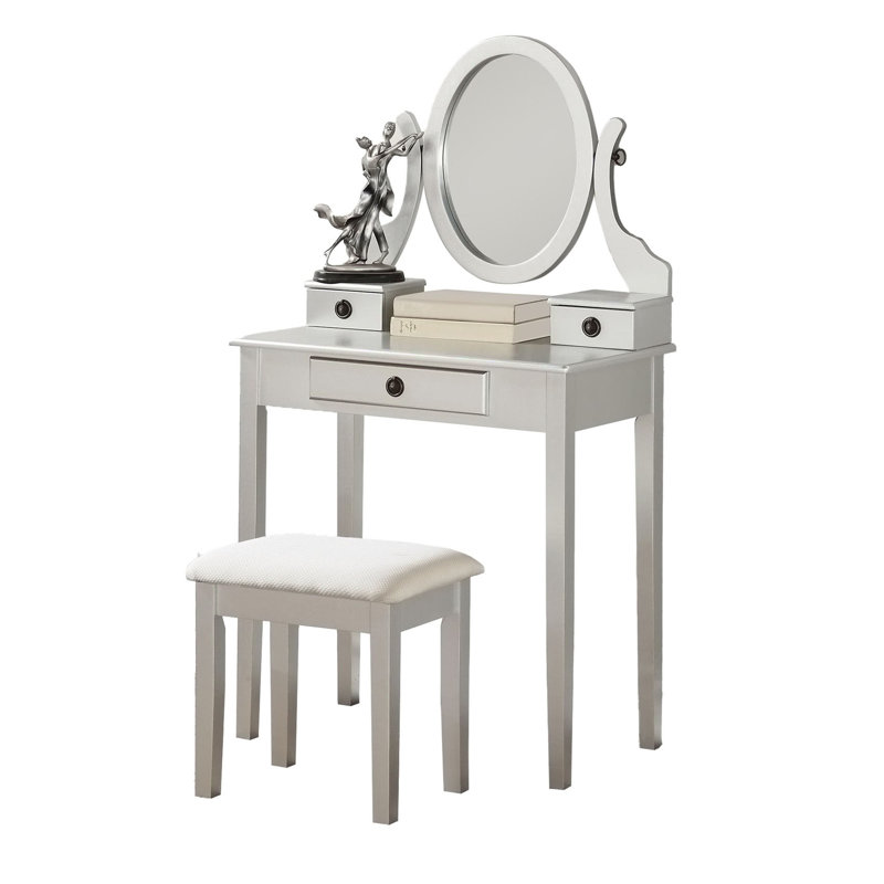 Bureau de coiffeuse avec tabouret, Argent