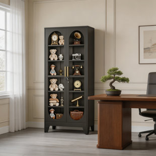 Display Storage Cabinet With Glass Doors, Adjustable Shelves, Lockable Glass Display Cabinet, Suitable For Collectibles