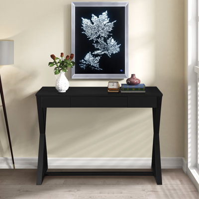 Modern Rectangular Console Table In Charcoal - Wood Top, , Storage For Home Synthetic Wood, Base, Drawer