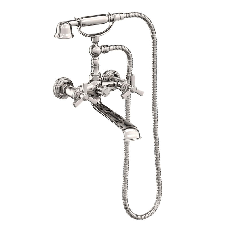 Miro Wall Mount Exposed Tub & Hand Shower Set, Cross Handle , Polished Nickel