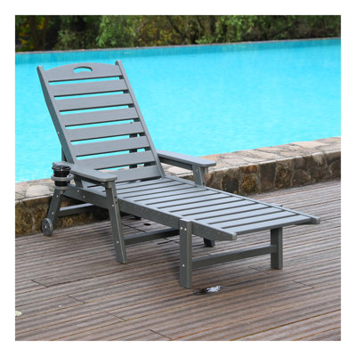 Chaise longue en PEHD pour l'extérieur, capacité de 360 lb, chaise longue de piscine grise avec roues