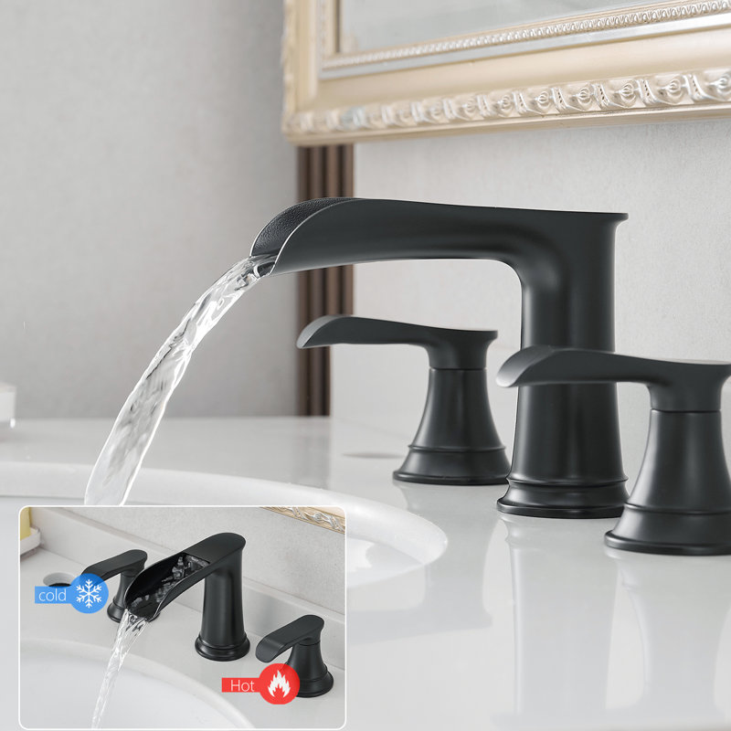 Robinet pour salle de bain 8 po - Noir avec corps en laiton massif et tuyau d'évacuation