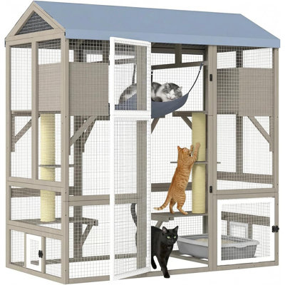 Enceinte d'extérieur pour chat à 4 niveaux Catio