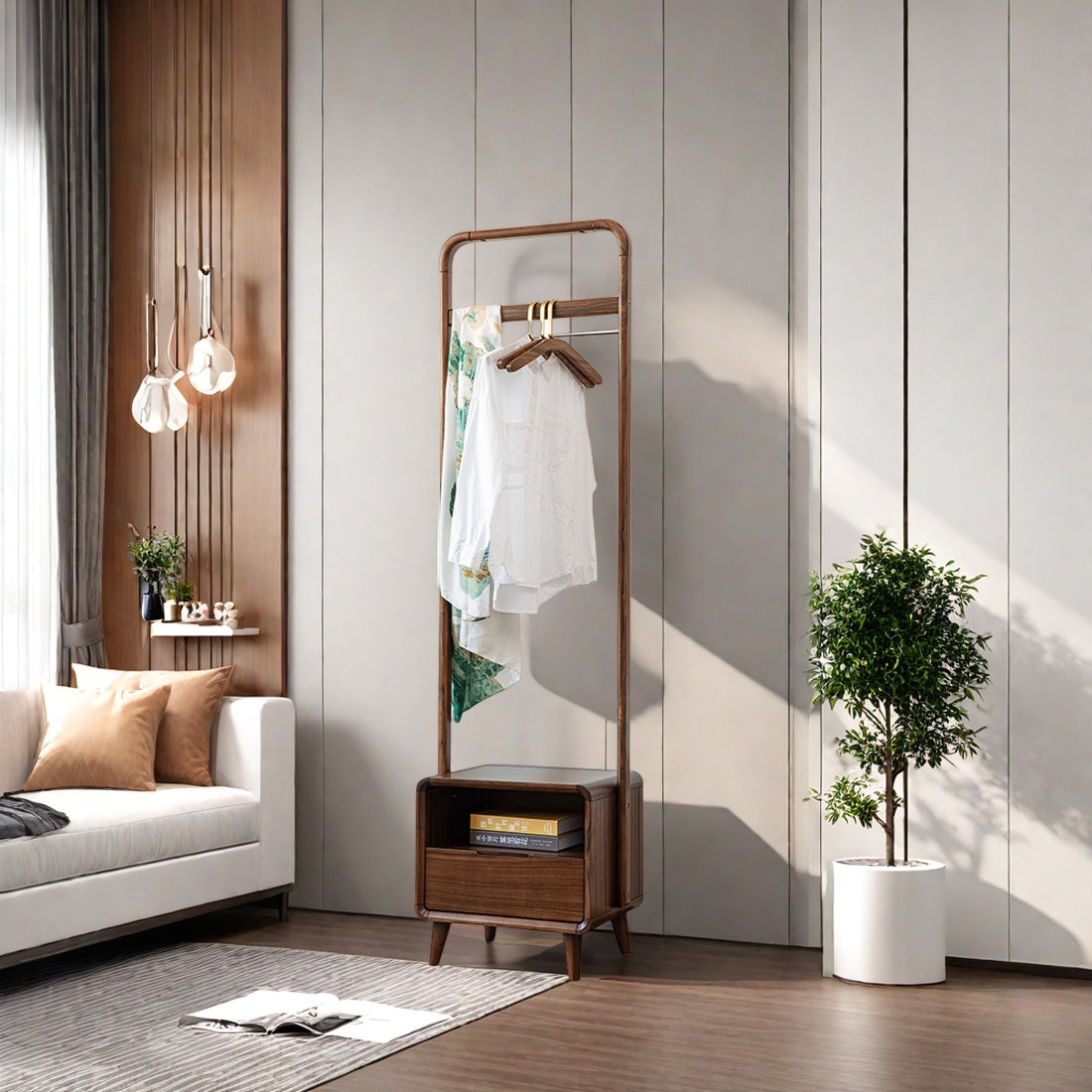 PPEDKS Solid Wood Coat Rack with Storage Drawers - Wayfair Canada