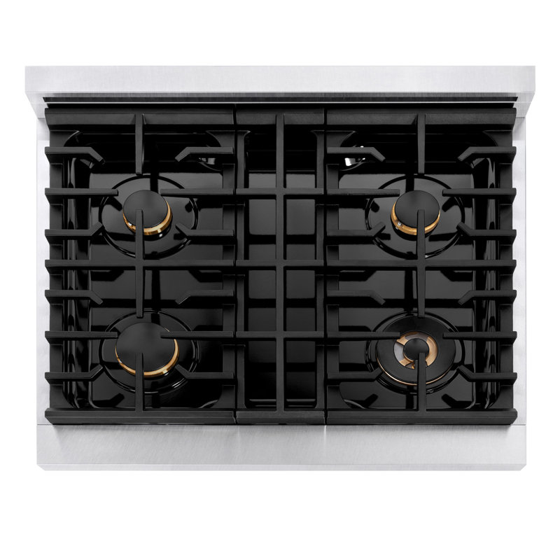 ZLINE Autograph 30" Paramount Dual Fuel DuraSnow® Range w/ White & Bronze Accents (SDRSZ-WM-30-CB), Stainless Steel